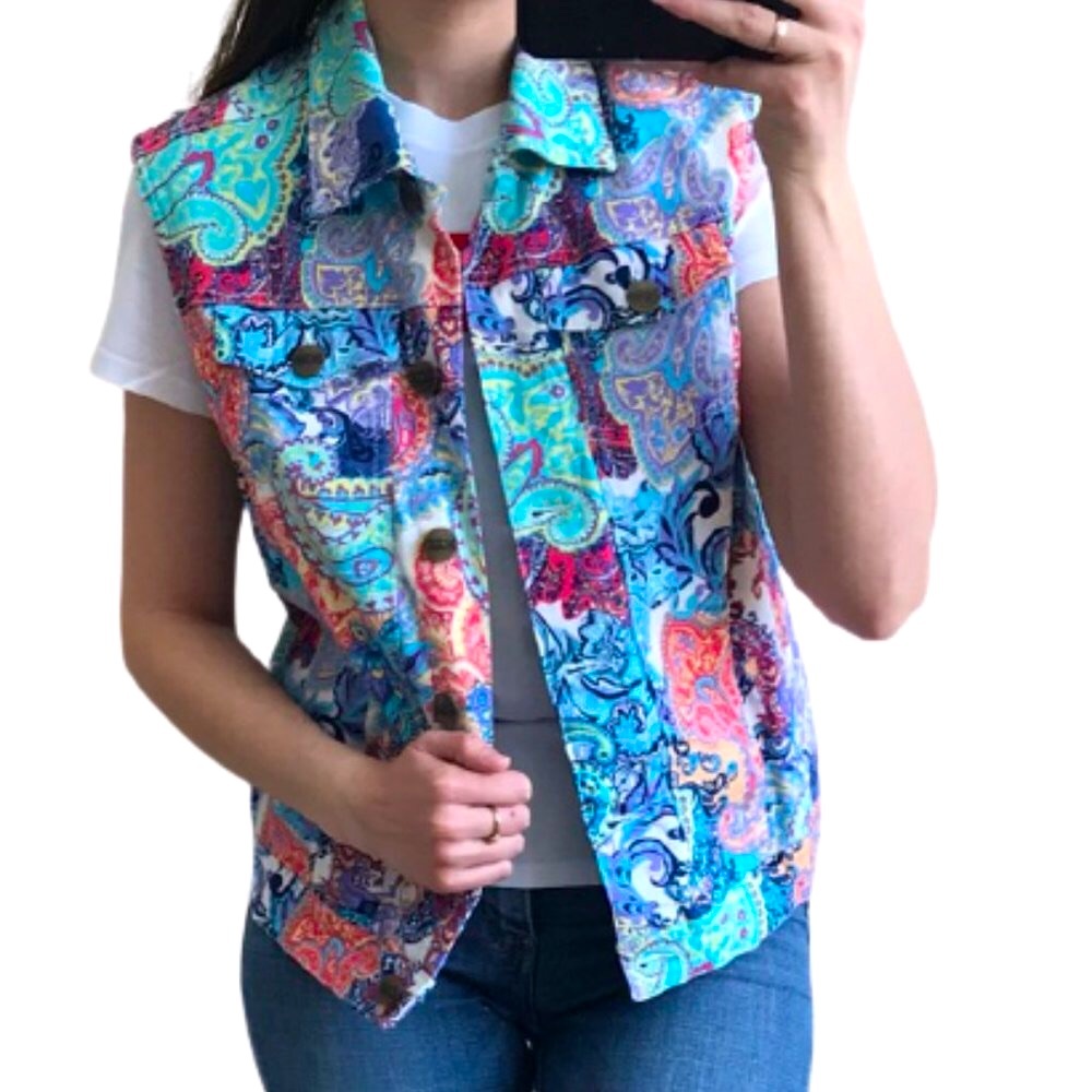 Koret Jeans Stretch Vest Paisley Buttons Size M